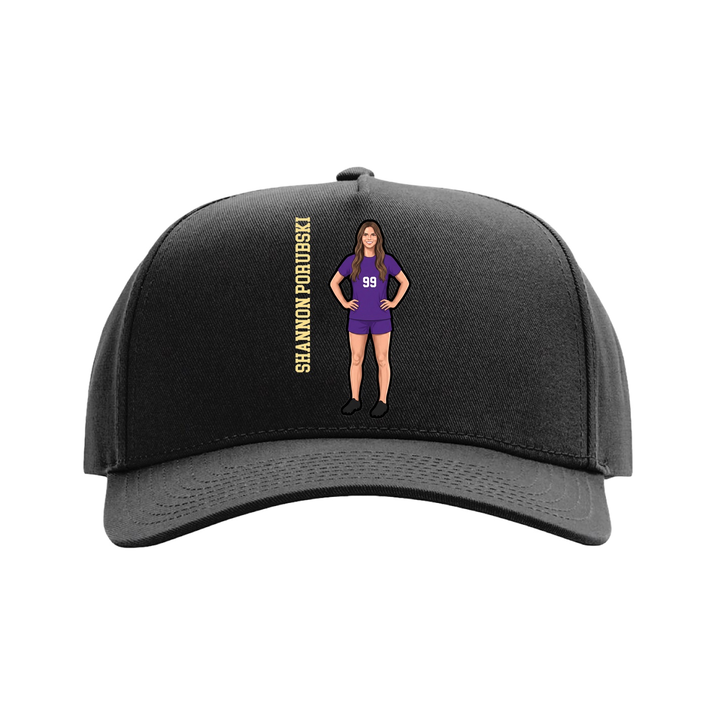 Full Fabric Five-Panel Champ Cap — Name Vertical in Black