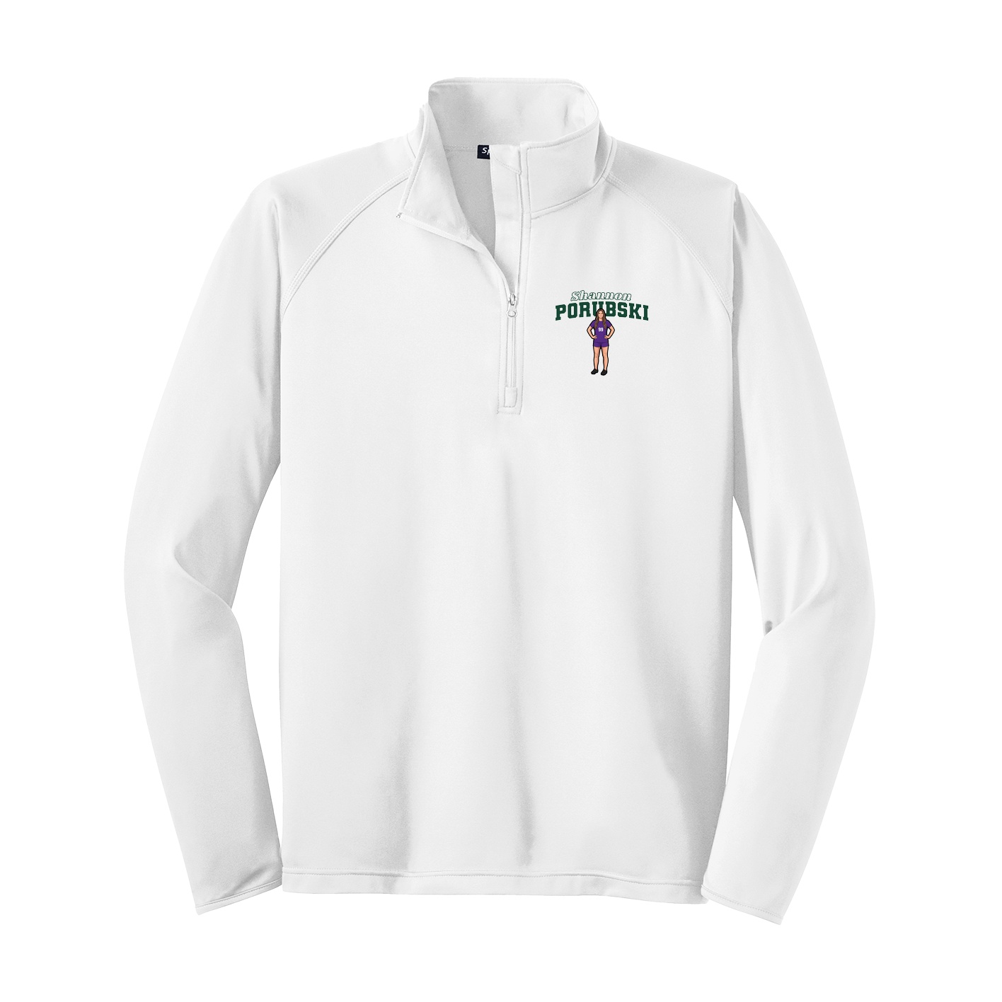 Q-Zip Pullover — Name Arch in White