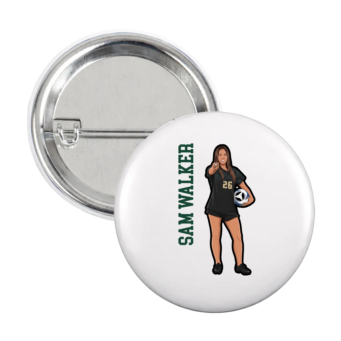 Game Day Button — Name Vertical in White