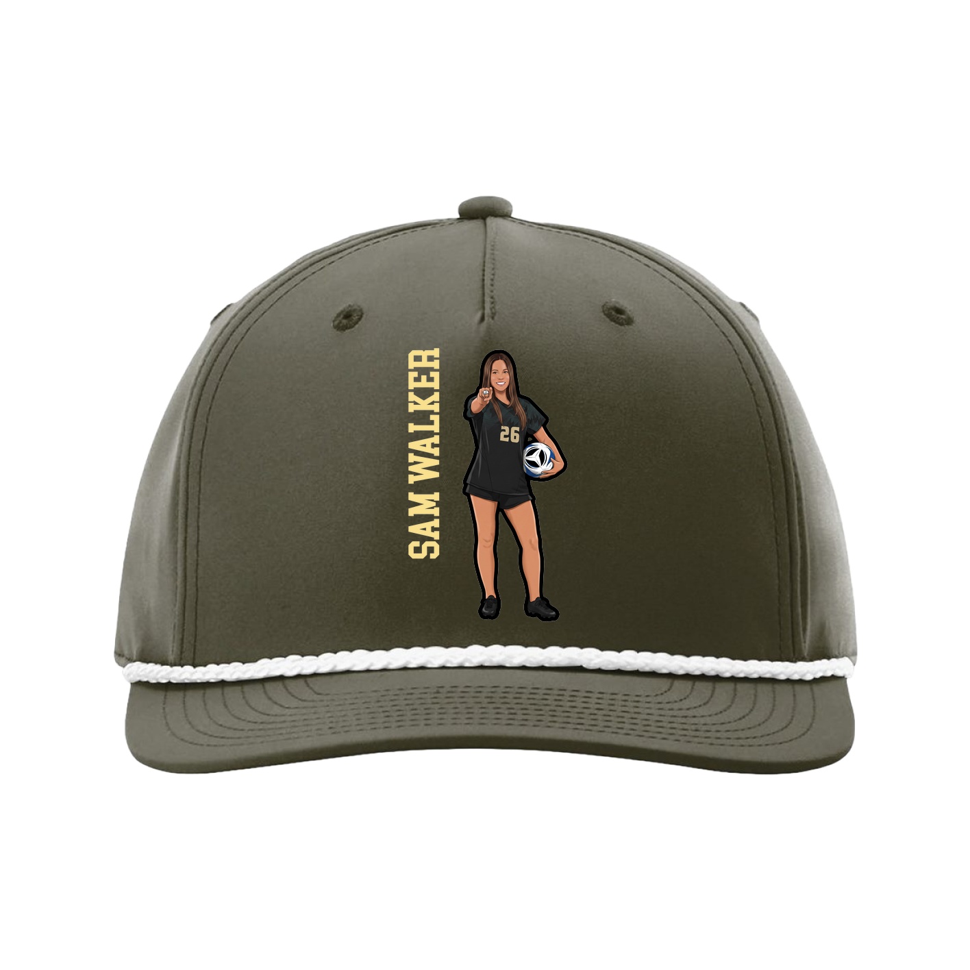 Five-Panel Classic Rope Cap — Name Vertical in Green