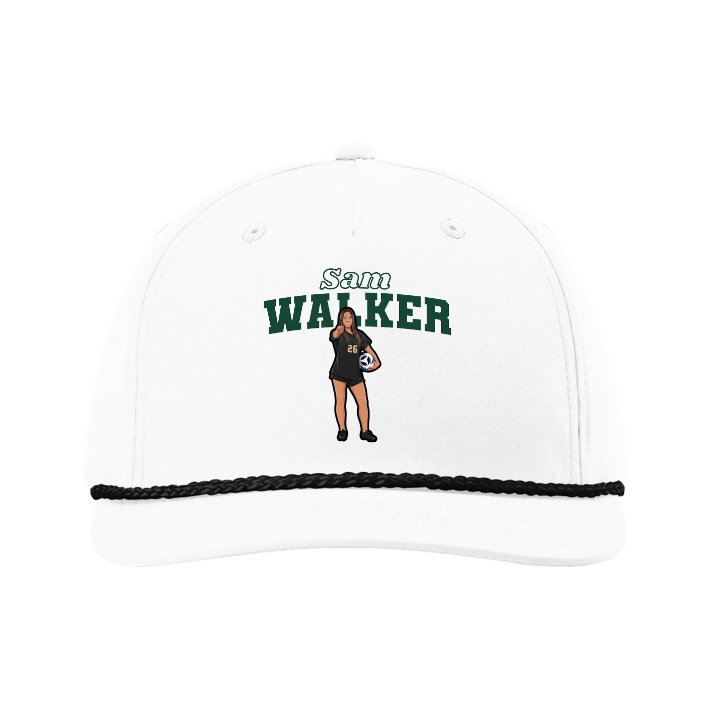 Five-Panel Classic Rope Cap — Name Arch in White