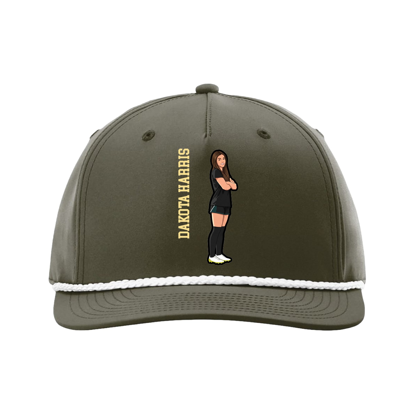 Five-Panel Classic Rope Cap — Name Vertical in Green