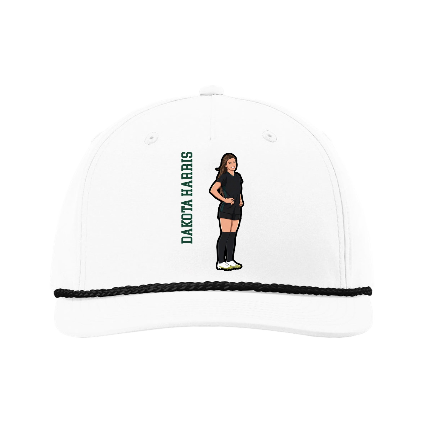 Five-Panel Classic Rope Cap — Name Vertical in White
