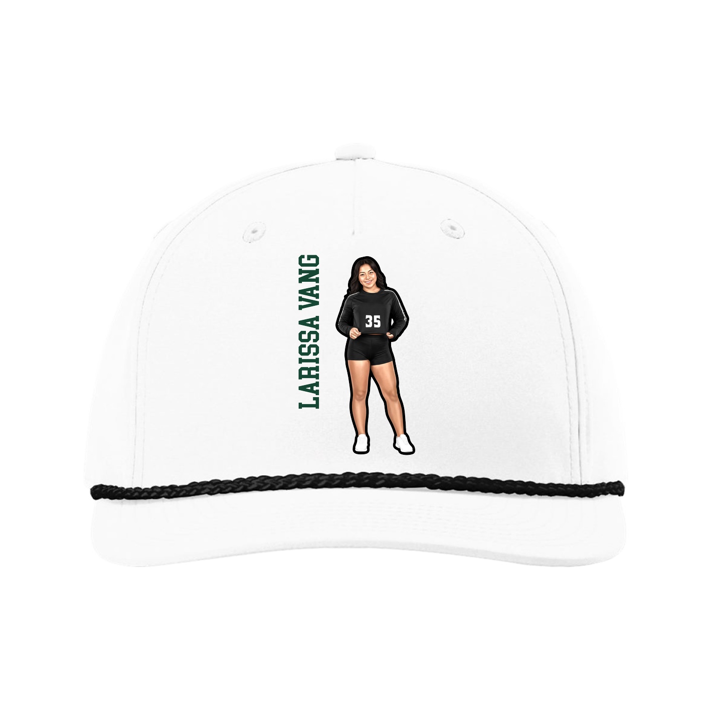 Five-Panel Classic Rope Cap — Name Vertical in White