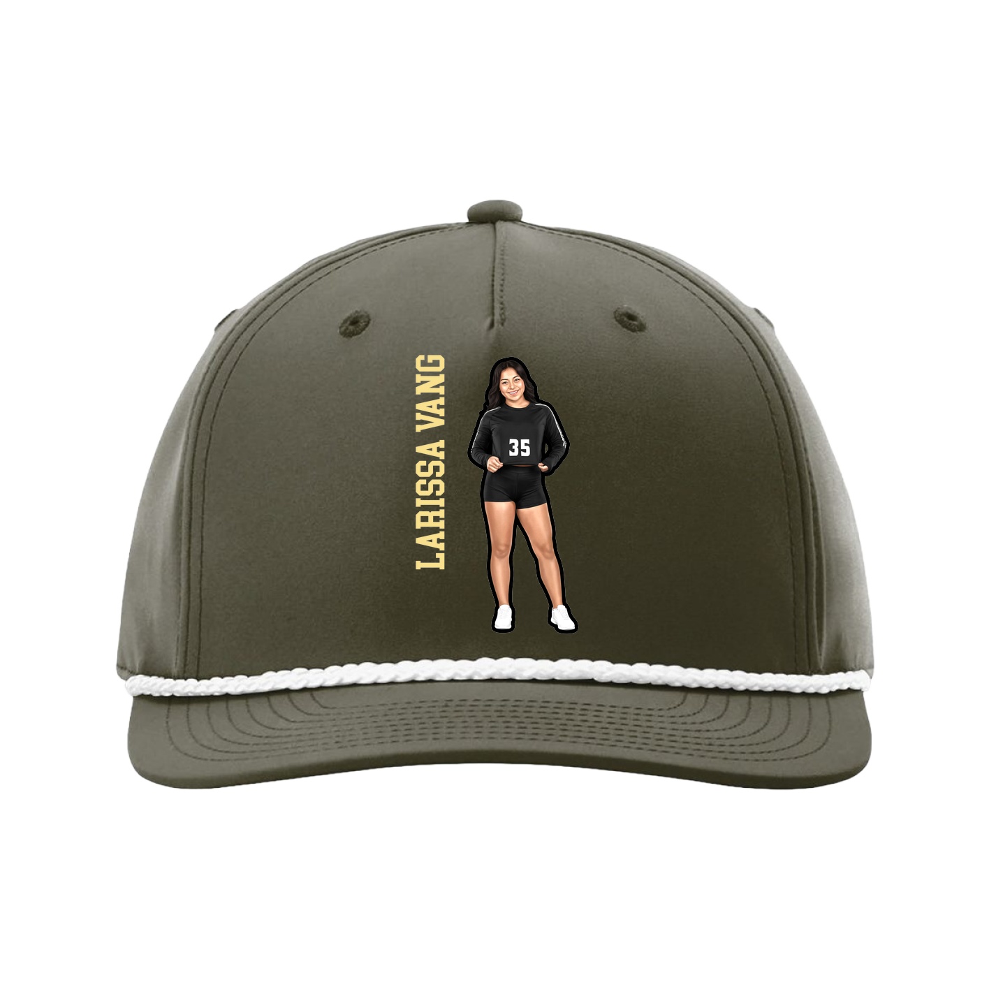 Five-Panel Classic Rope Cap — Name Vertical in Green
