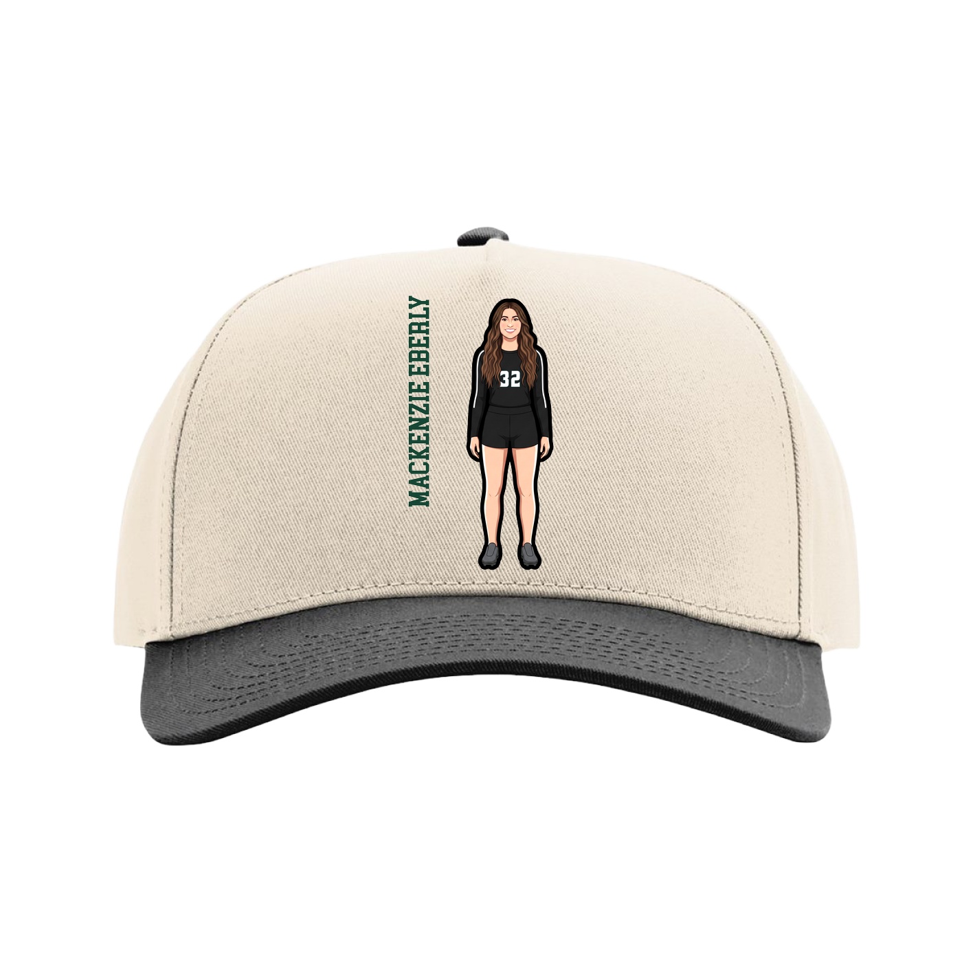 Full Fabric Five-Panel Champ Cap — Name Vertical in Cream/Black
