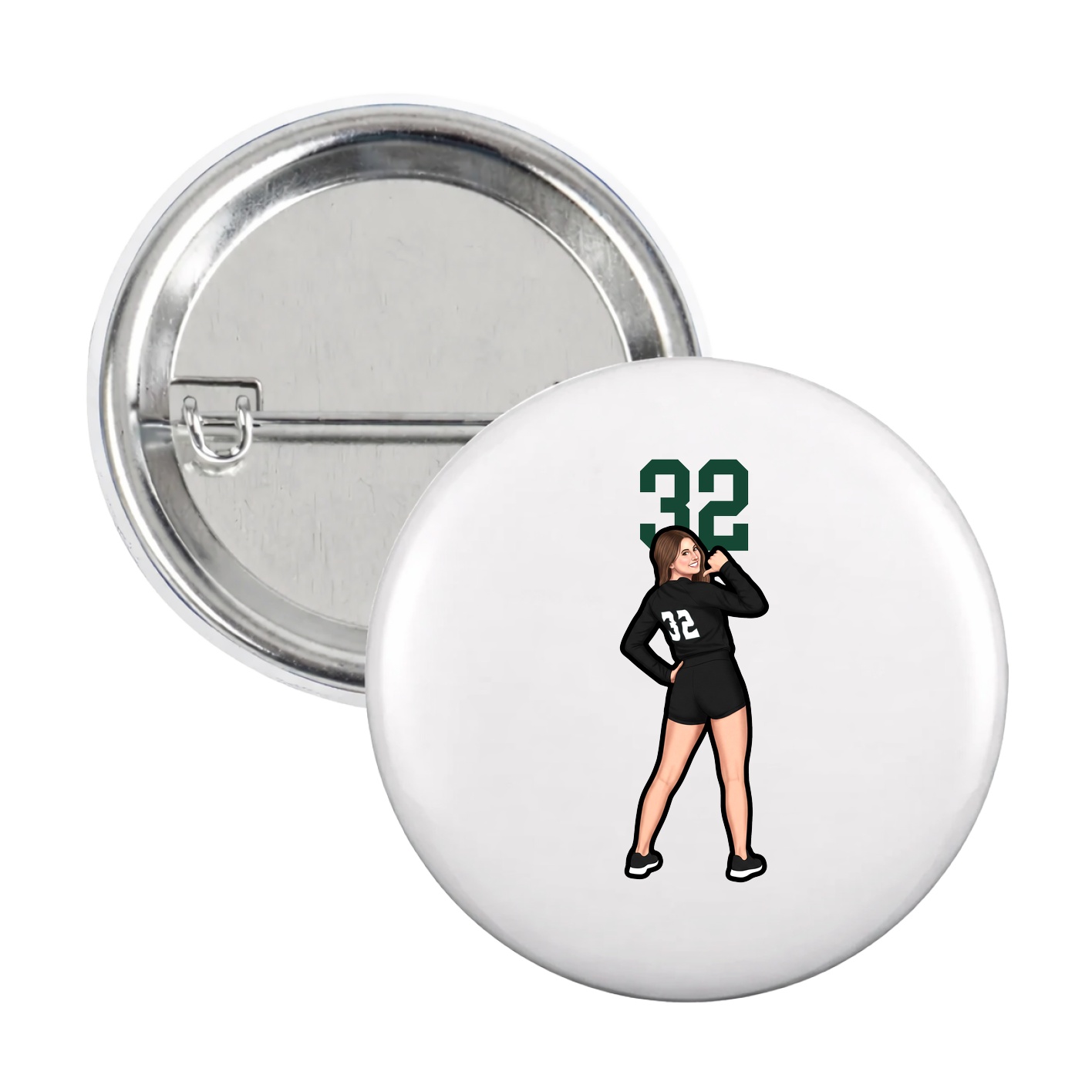 Game Day Button — Number Top in White