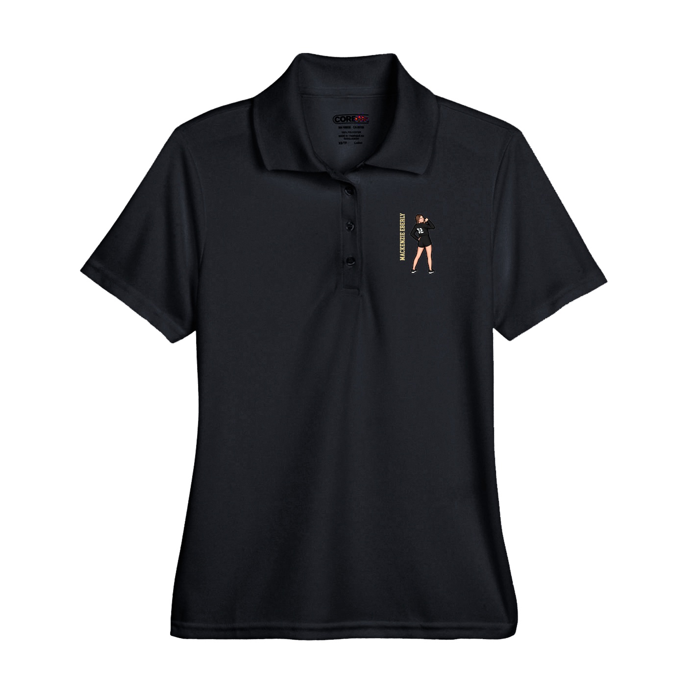 Performance Polo — Name Vertical in Black