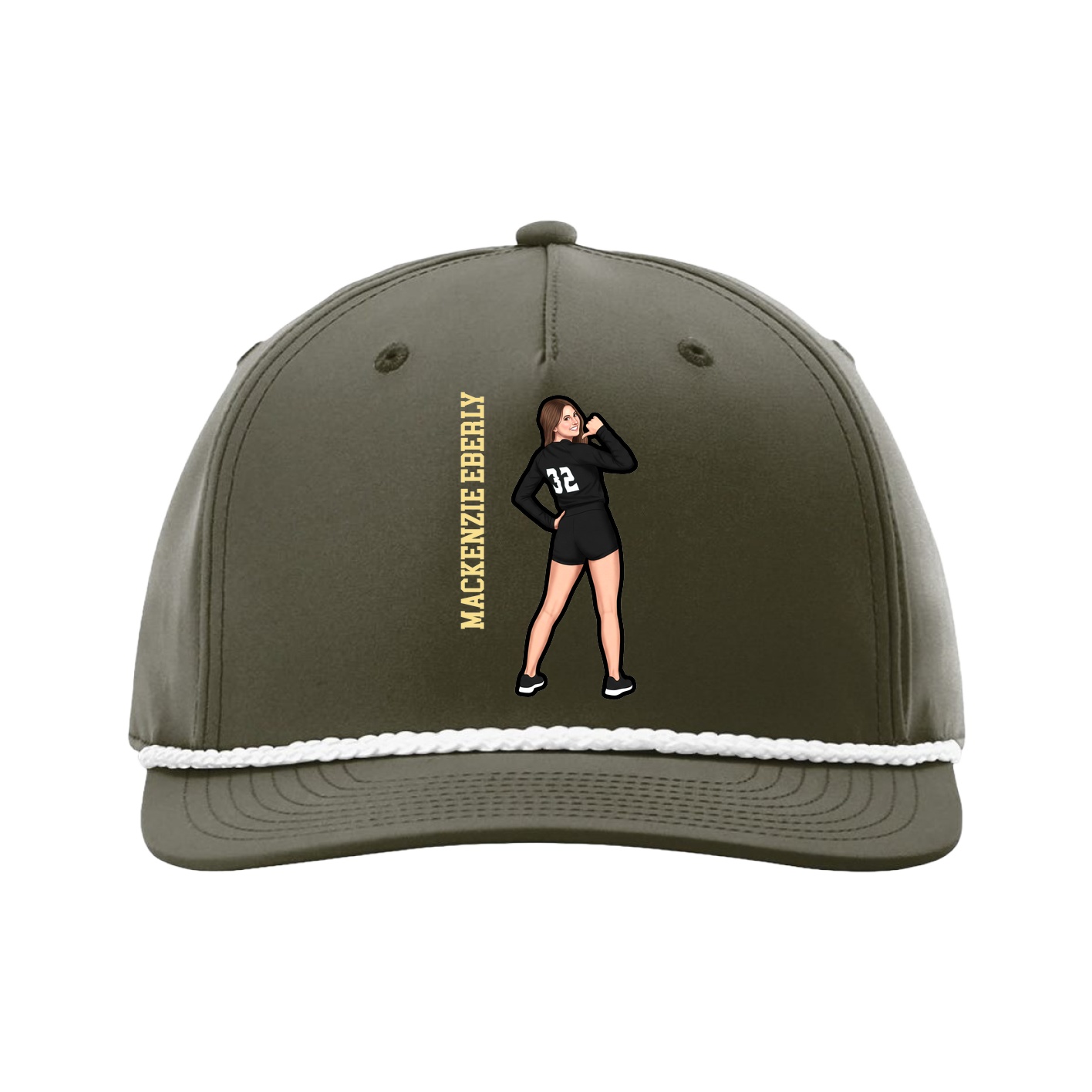 Five-Panel Classic Rope Cap — Name Vertical in Green