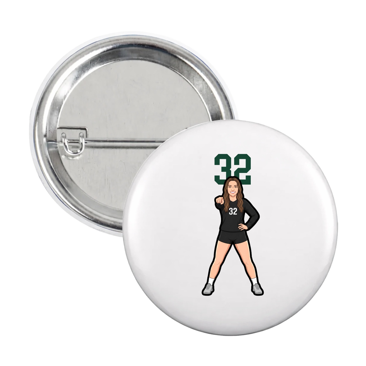 Game Day Button — Number Top in White