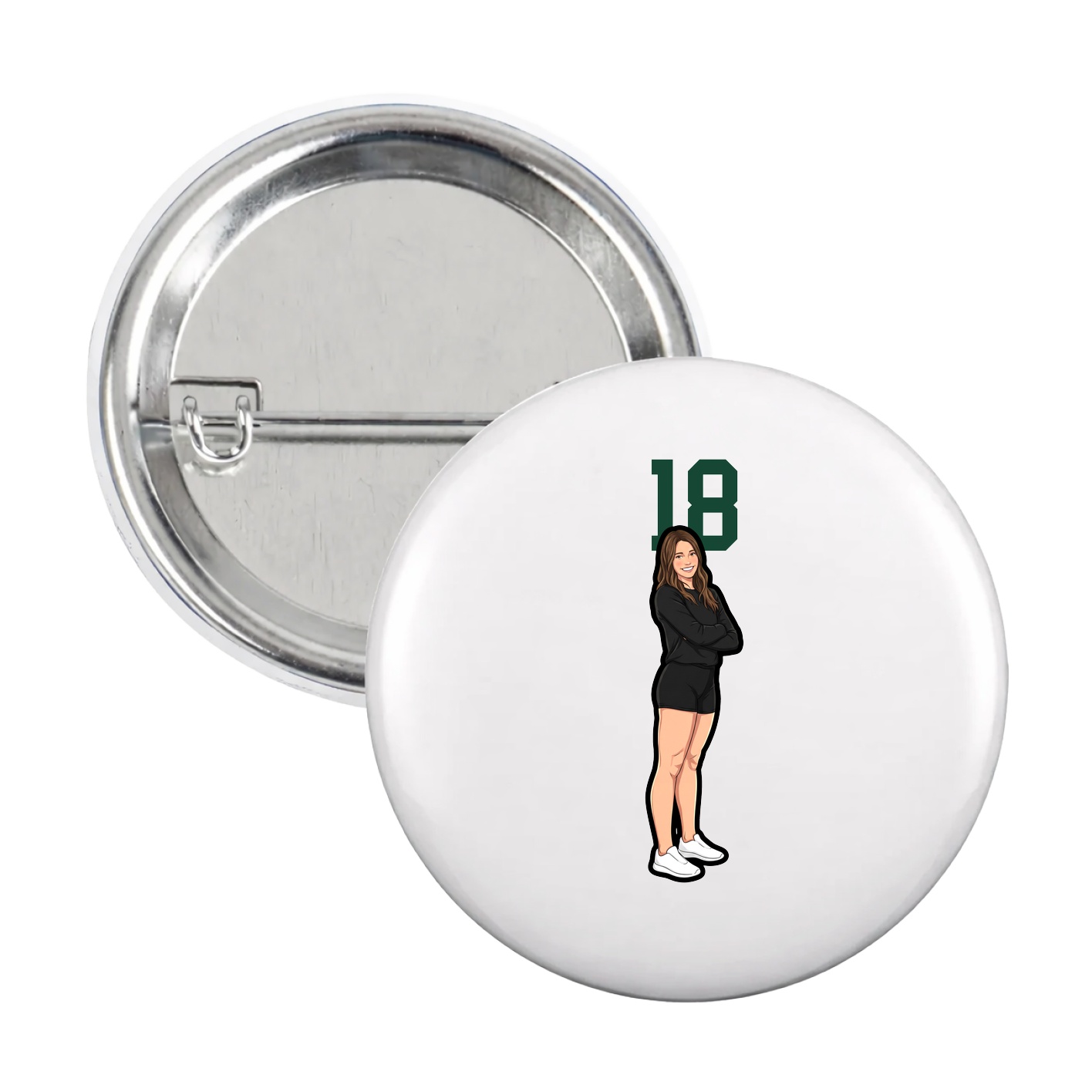 Game Day Button — Number Top in White