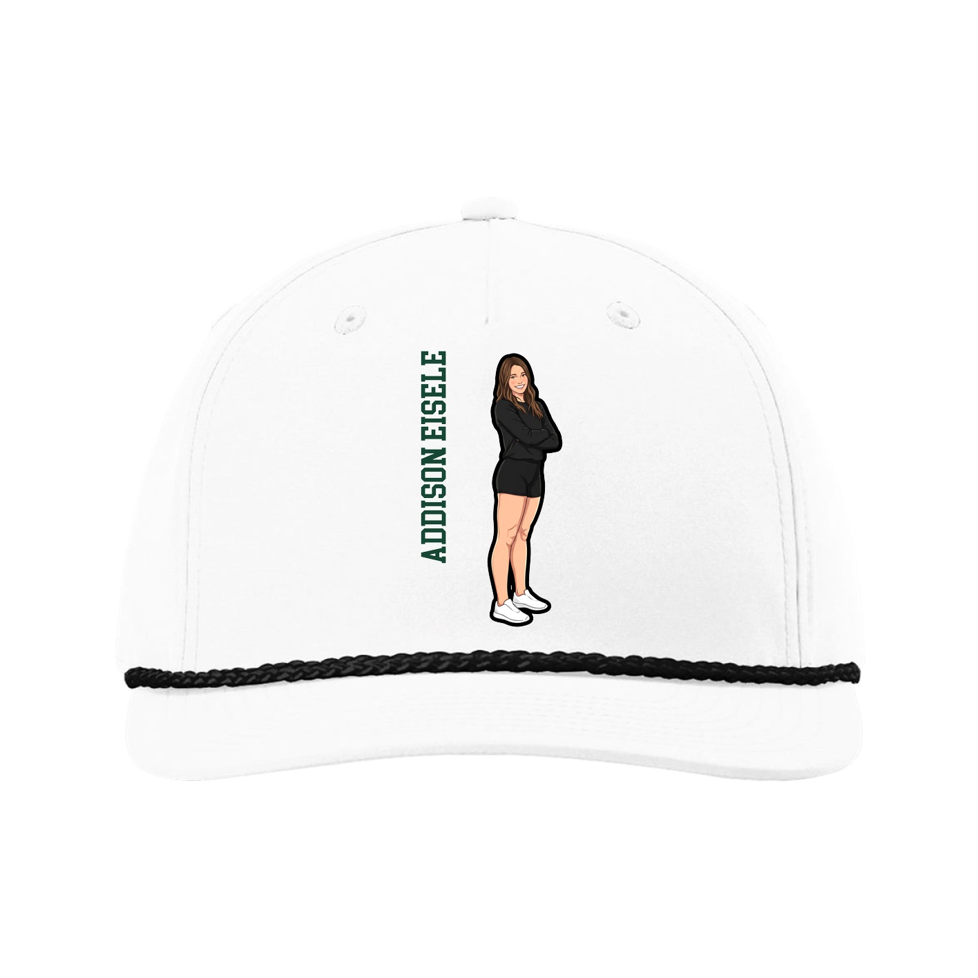 Five-Panel Classic Rope Cap — Name Vertical in White