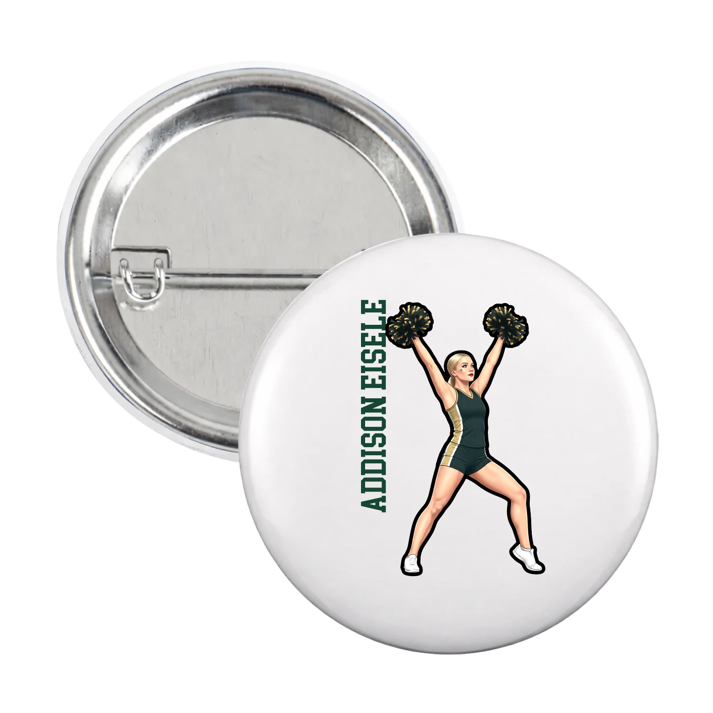 Game Day Button — Name Vertical in White