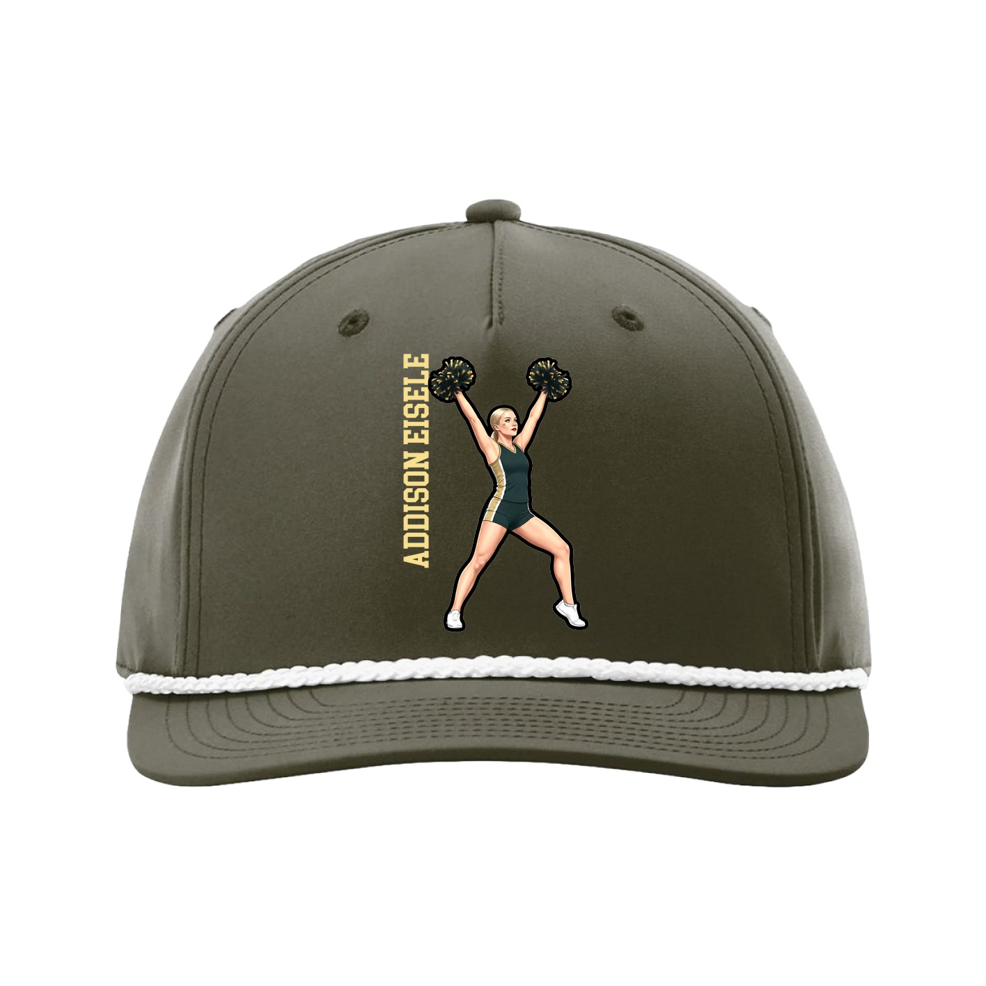 Five-Panel Classic Rope Cap — Name Vertical in Green