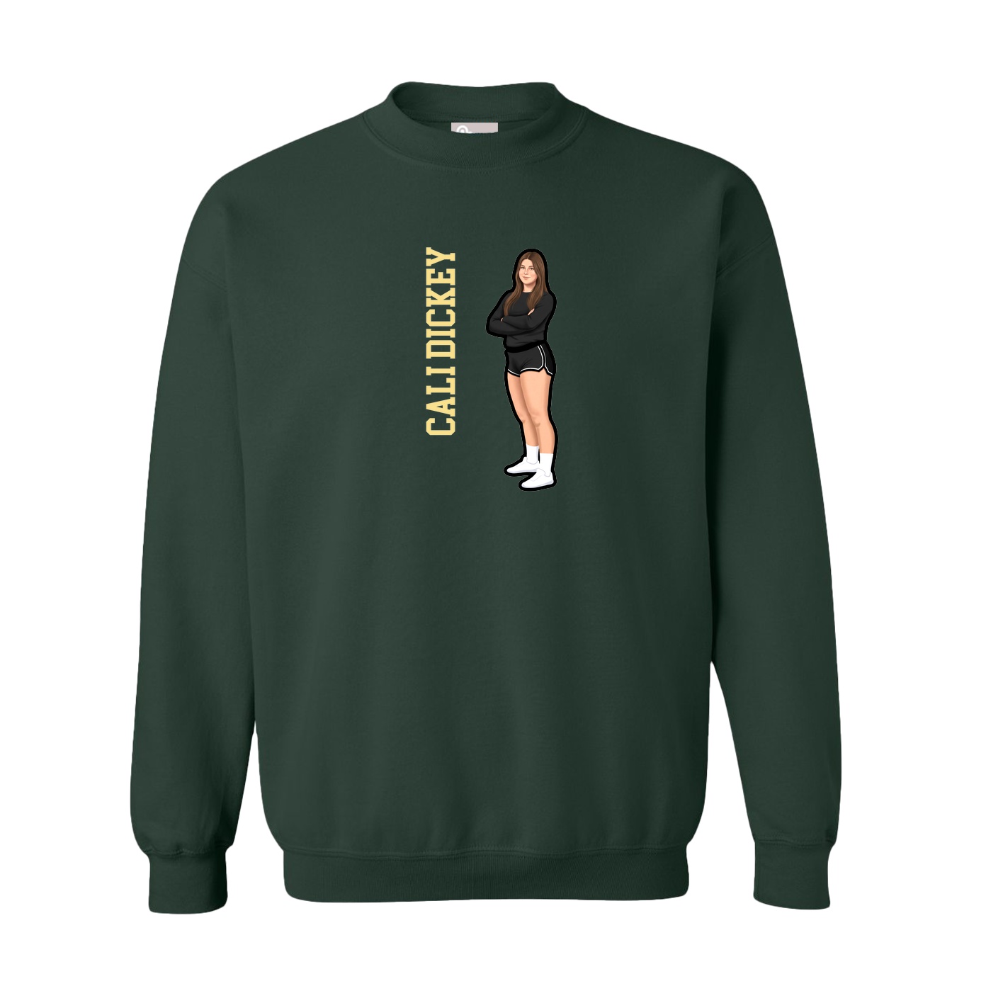 Fleece Crew — Name Vertical in Green