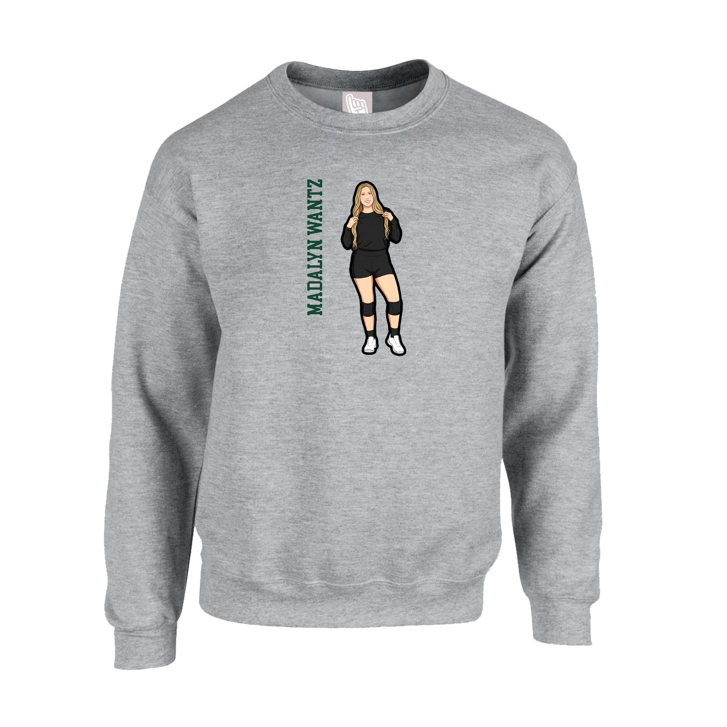 Fleece Crew — Name Vertical in Grey