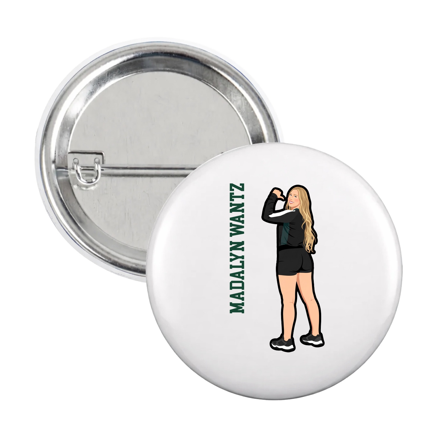 Game Day Button — Name Vertical in White