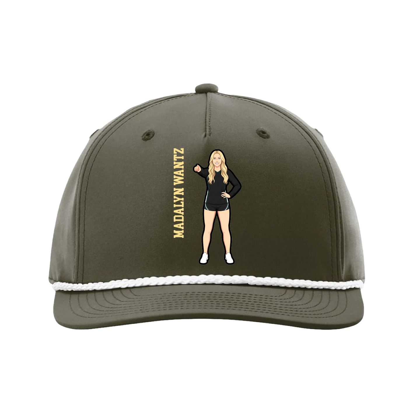 Five-Panel Classic Rope Cap — Name Vertical in Green