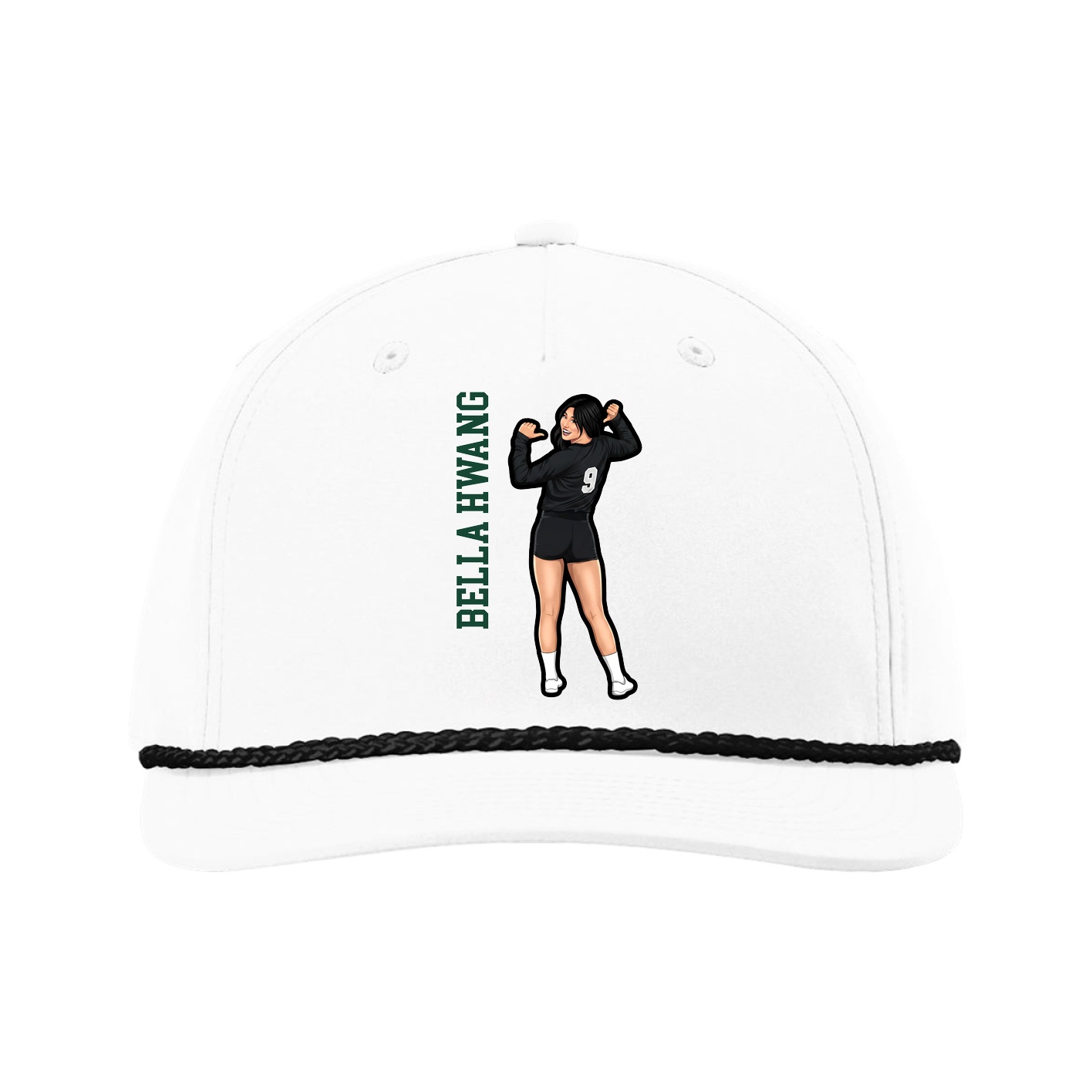Five-Panel Classic Rope Cap — Name Vertical in White