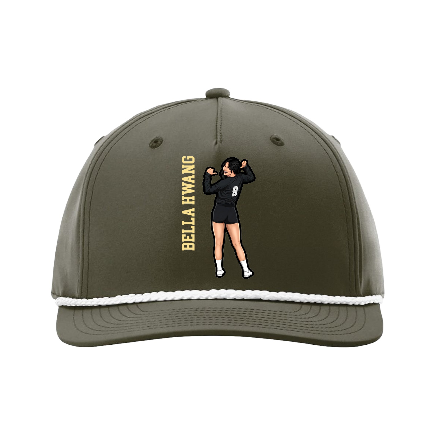 Five-Panel Classic Rope Cap — Name Vertical in Green