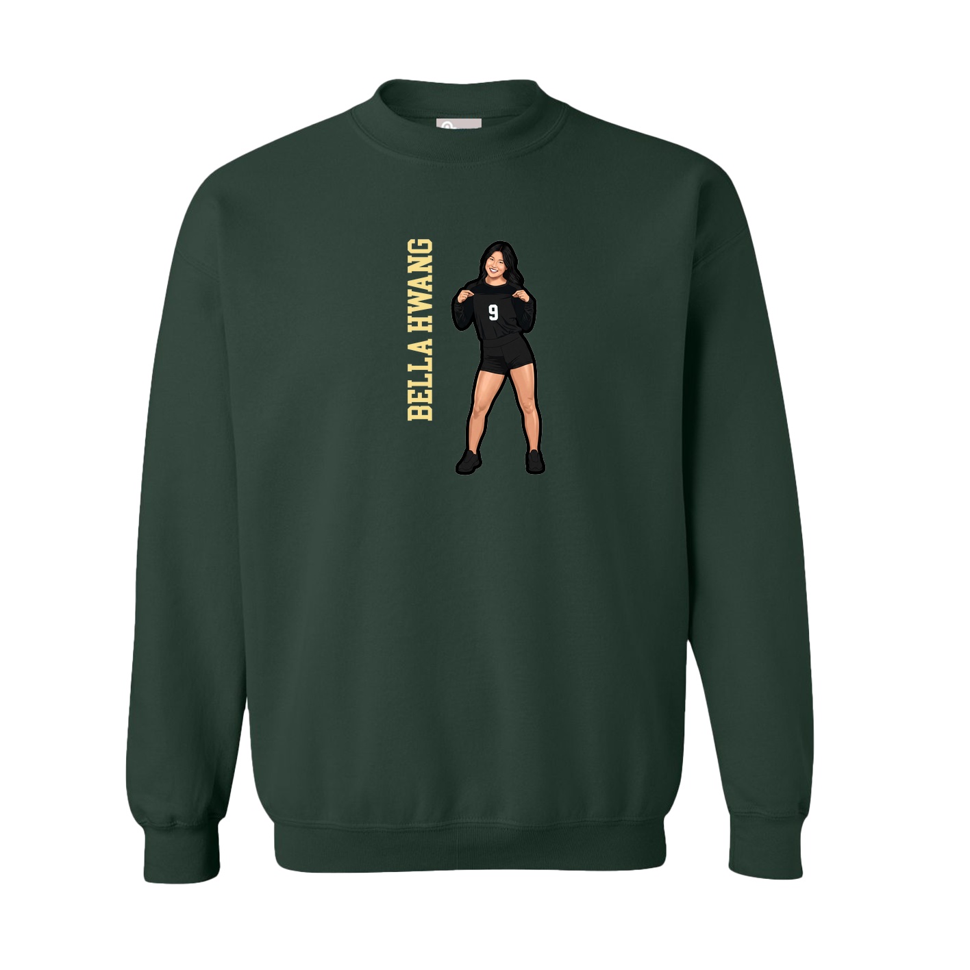 Fleece Crew — Name Vertical in Green