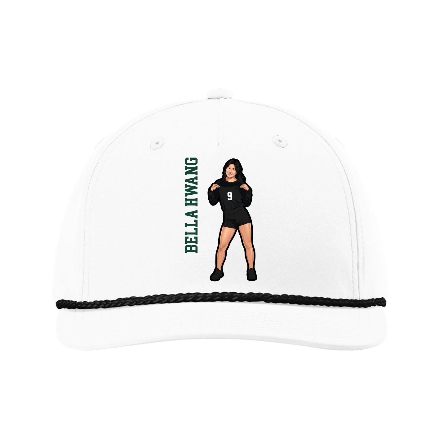 Five-Panel Classic Rope Cap — Name Vertical in White