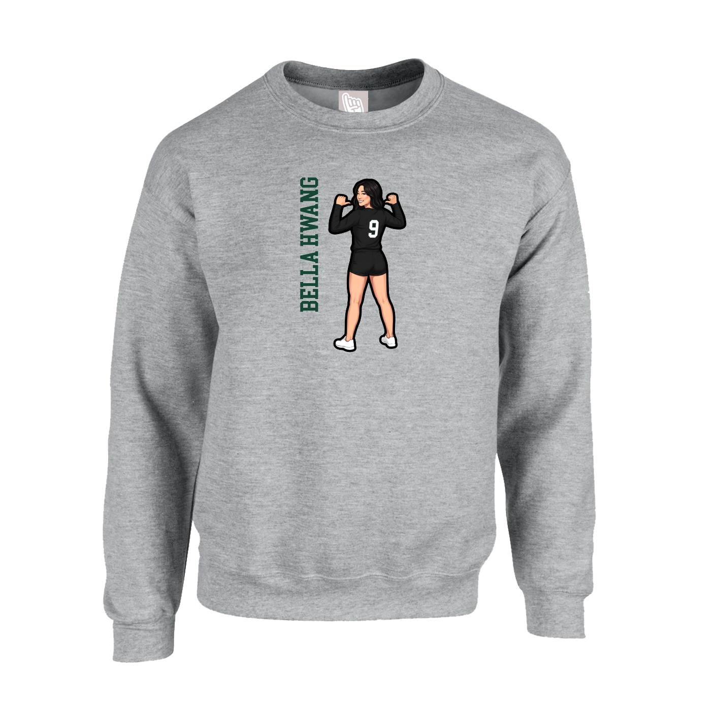 Fleece Crew — Name Vertical in Grey