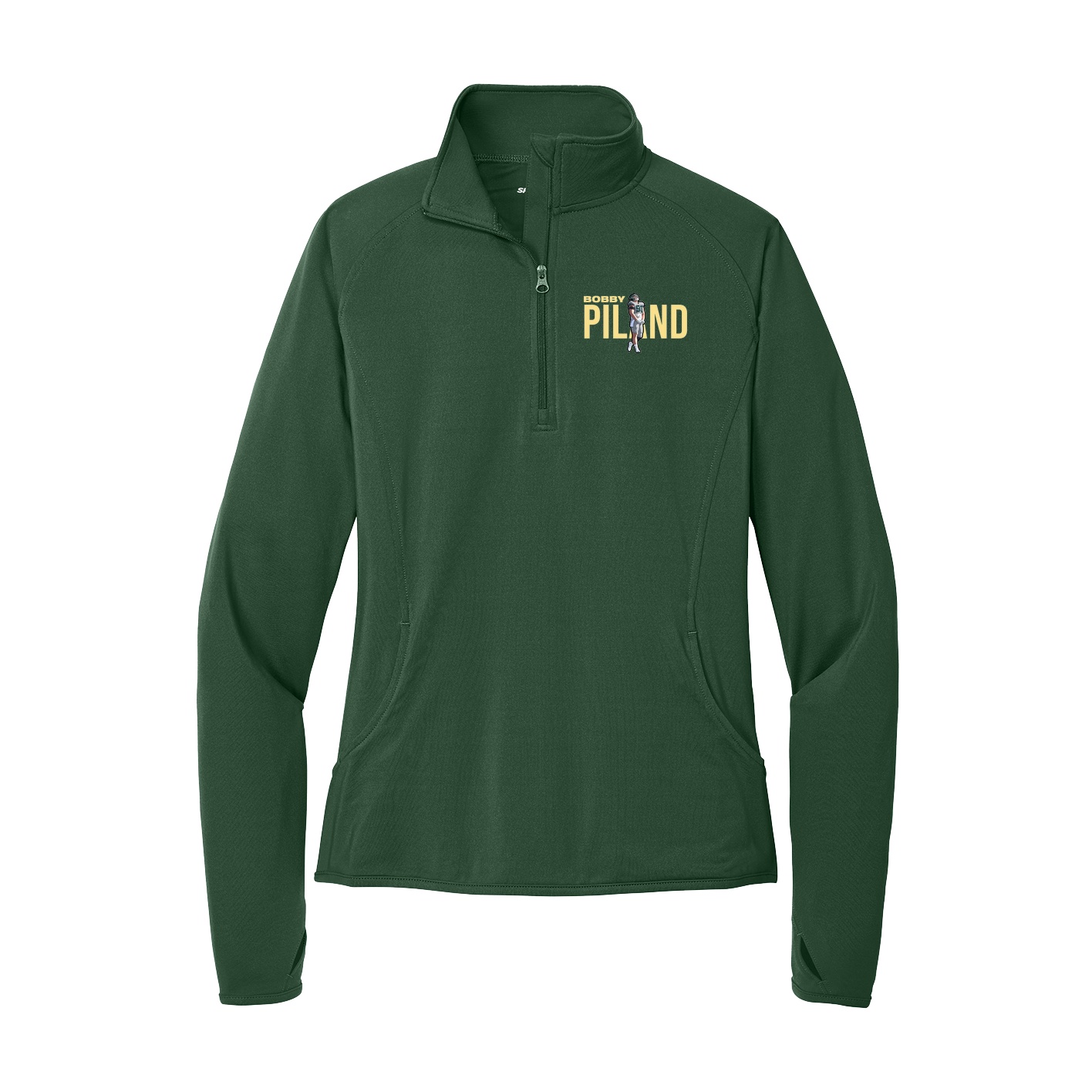 Women's Q-Zip Pullover — Player Name in Green