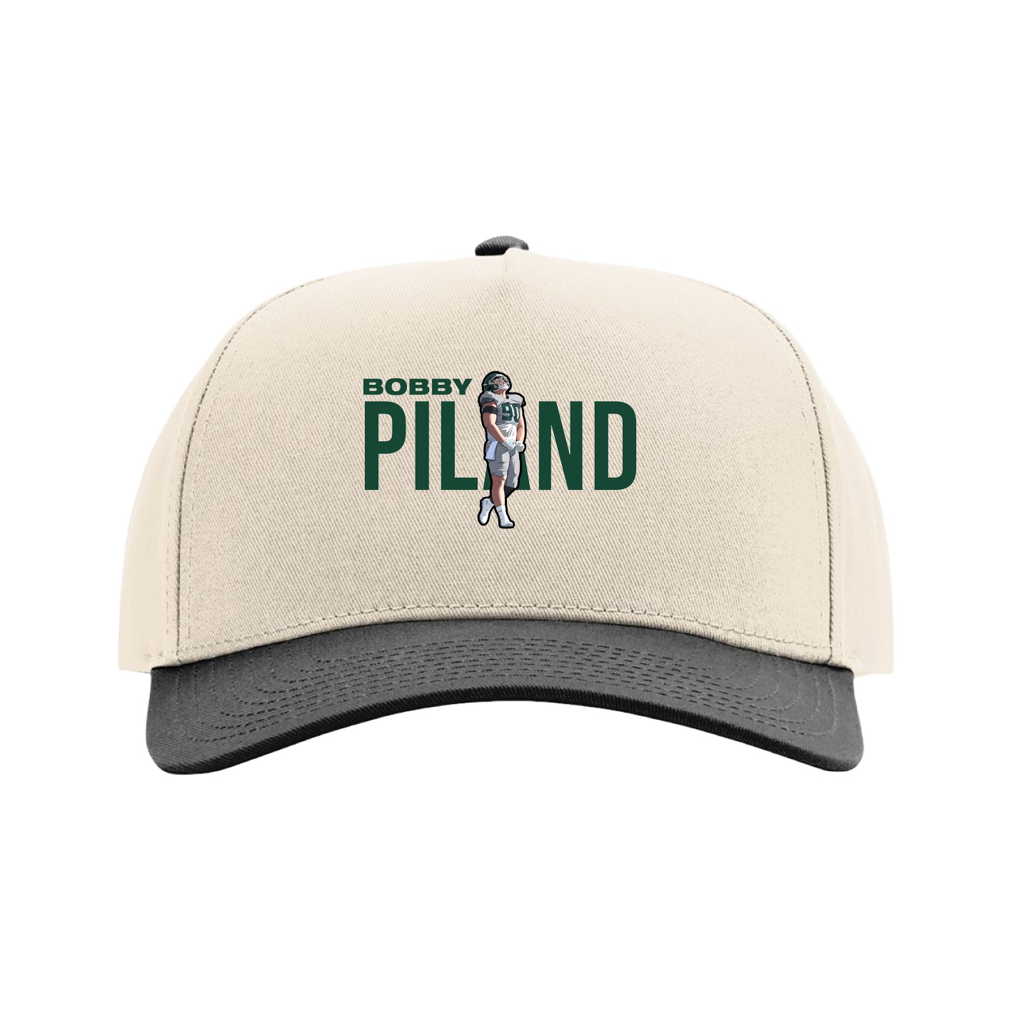 Full Fabric Five-Panel Champ Cap — Player Name in Cream/Black