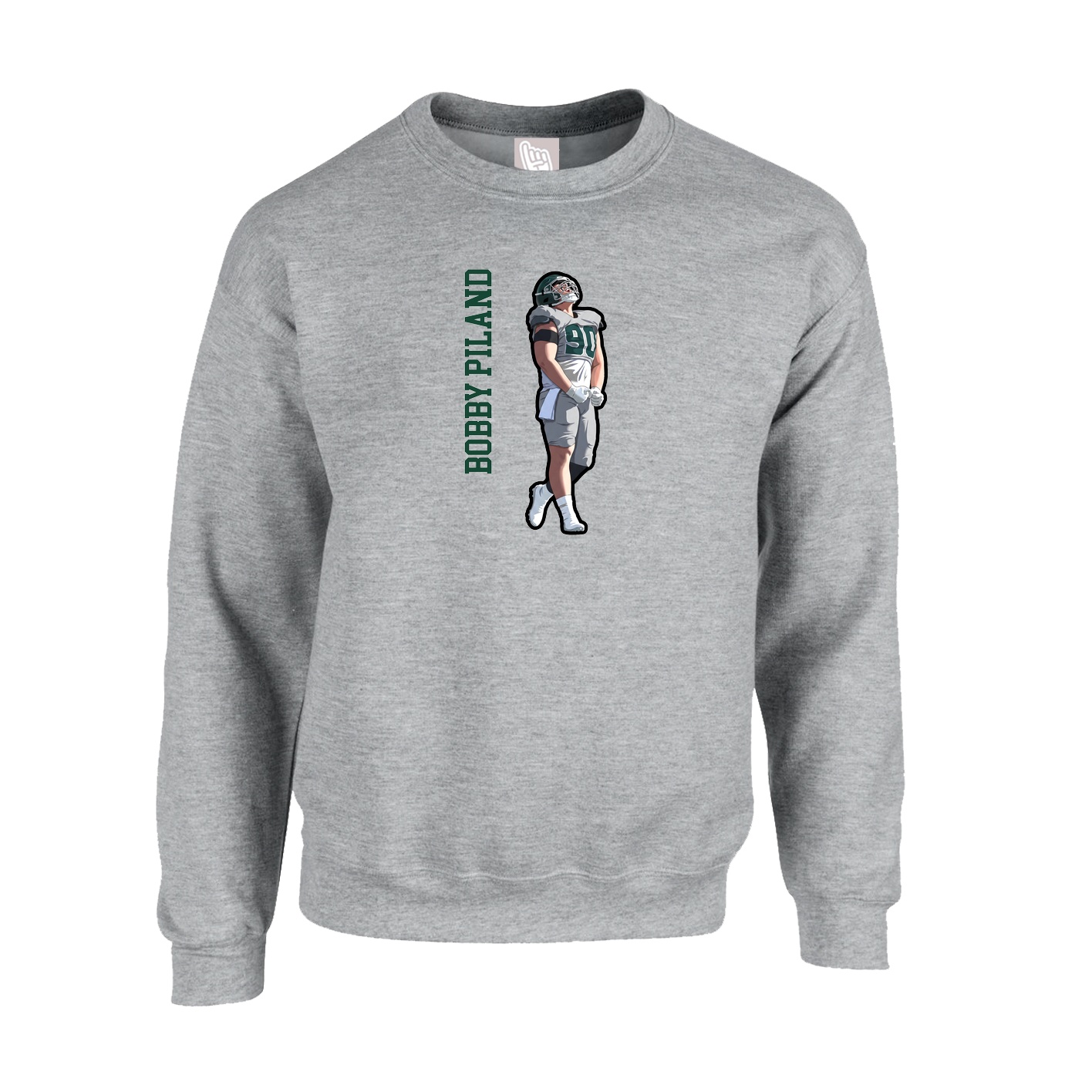 Fleece Crew — Name Vertical in Grey