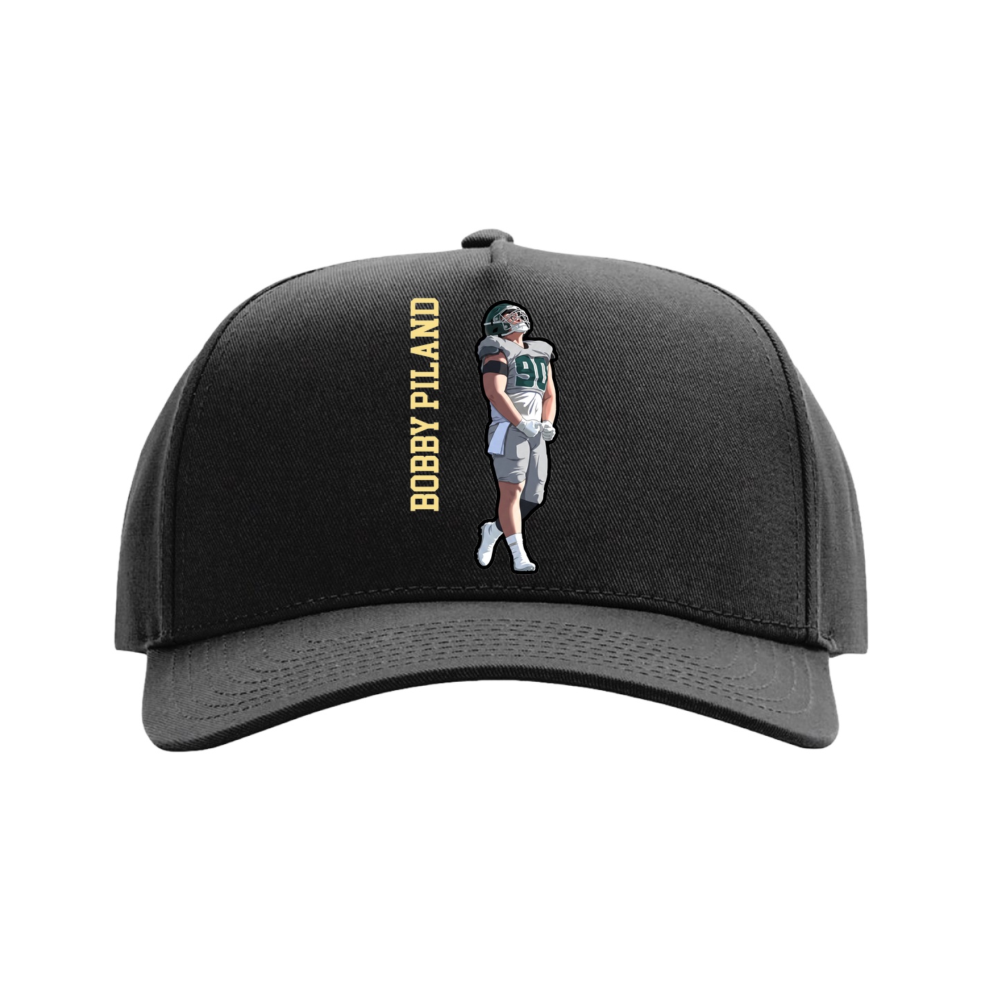 Full Fabric Five-Panel Champ Cap — Name Vertical in Black