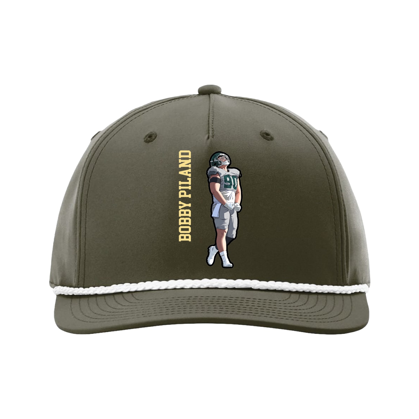 Five-Panel Classic Rope Cap — Name Vertical in Green