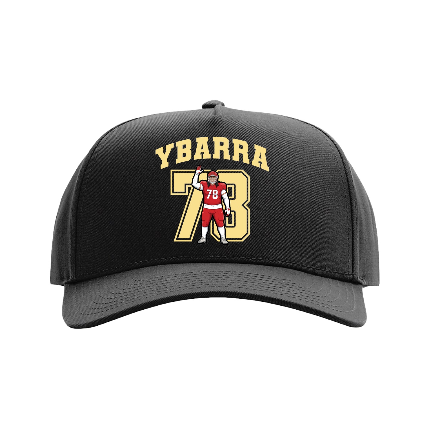 Full Fabric Five-Panel Champ Cap — Number in Black