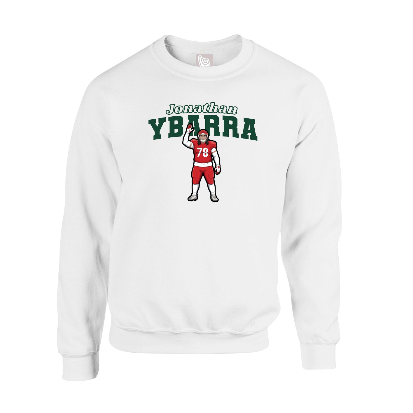 Fleece Crew — Name Arch in White
