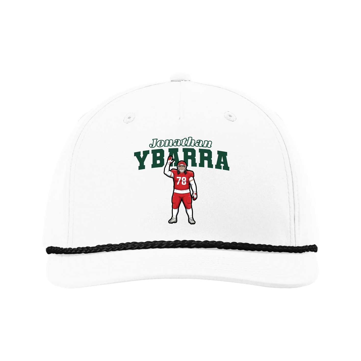 Five-Panel Classic Rope Cap — Name Arch in White