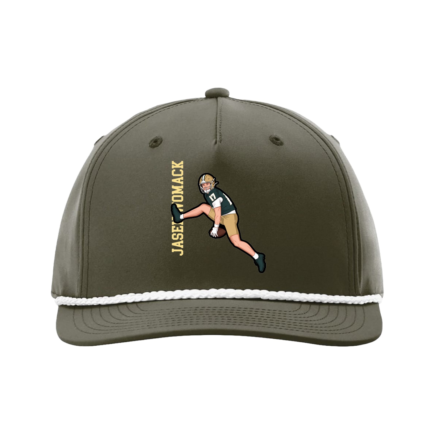 Five-Panel Classic Rope Cap — Name Vertical in Green