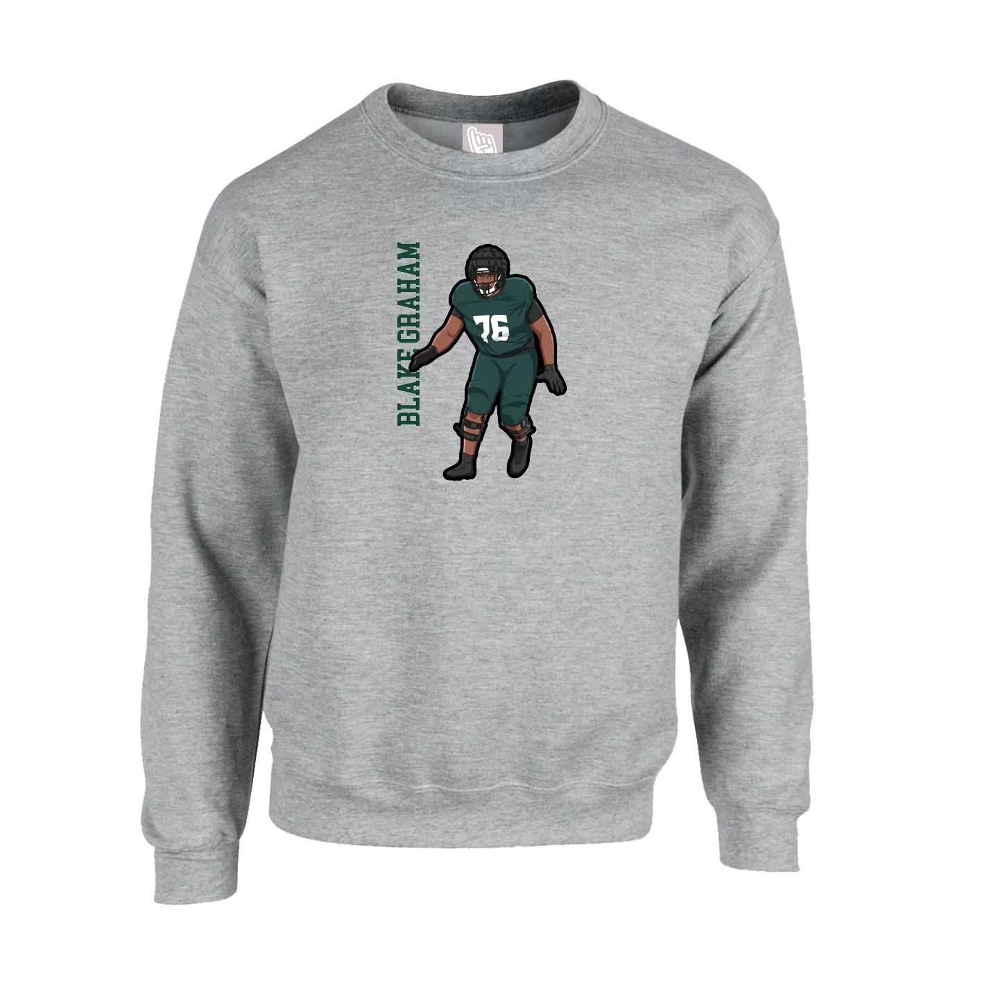 Fleece Crew — Name Vertical in Grey