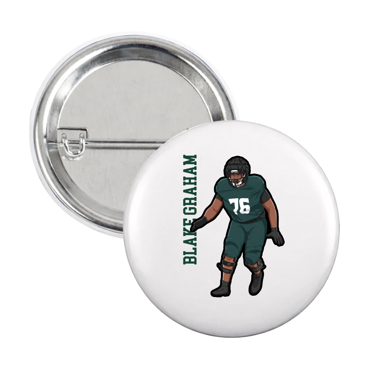Game Day Button — Name Vertical in White
