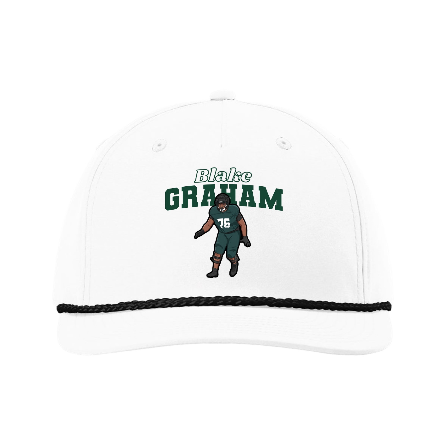 Five-Panel Classic Rope Cap — Name Arch in White