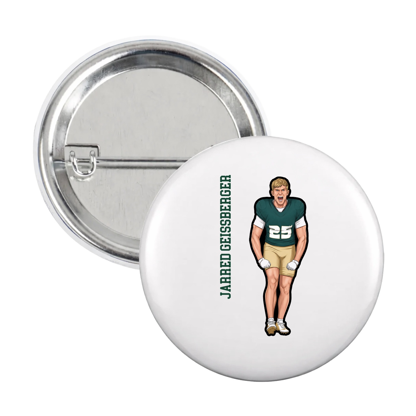 Game Day Button — Name Vertical in White