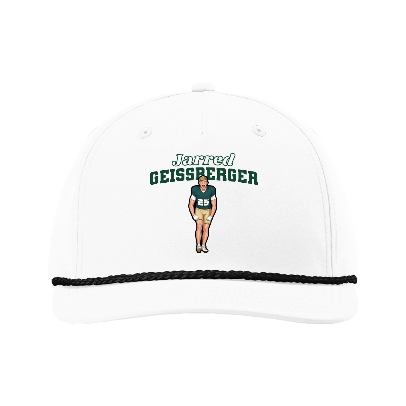 Five-Panel Classic Rope Cap — Name Arch in White