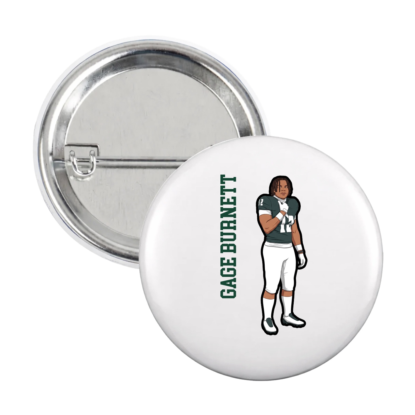 Game Day Button — Name Vertical in White