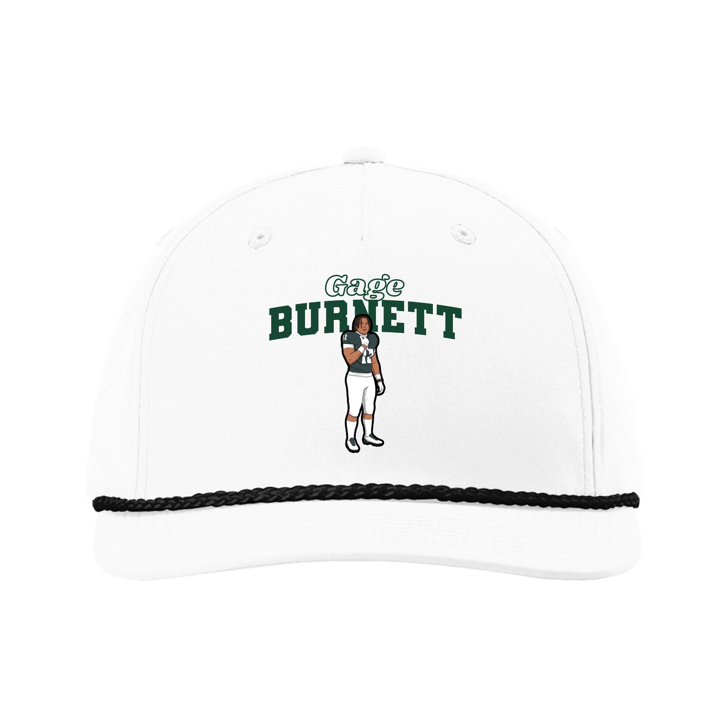 Five-Panel Classic Rope Cap — Name Arch in White