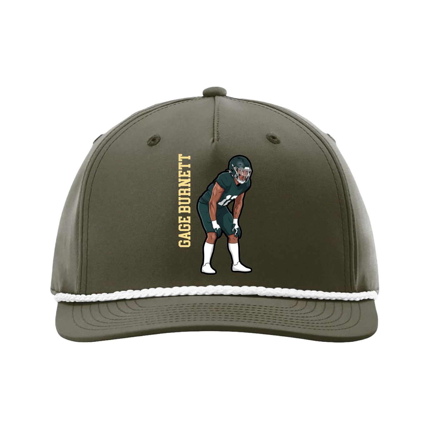 Five-Panel Classic Rope Cap — Name Vertical in Green