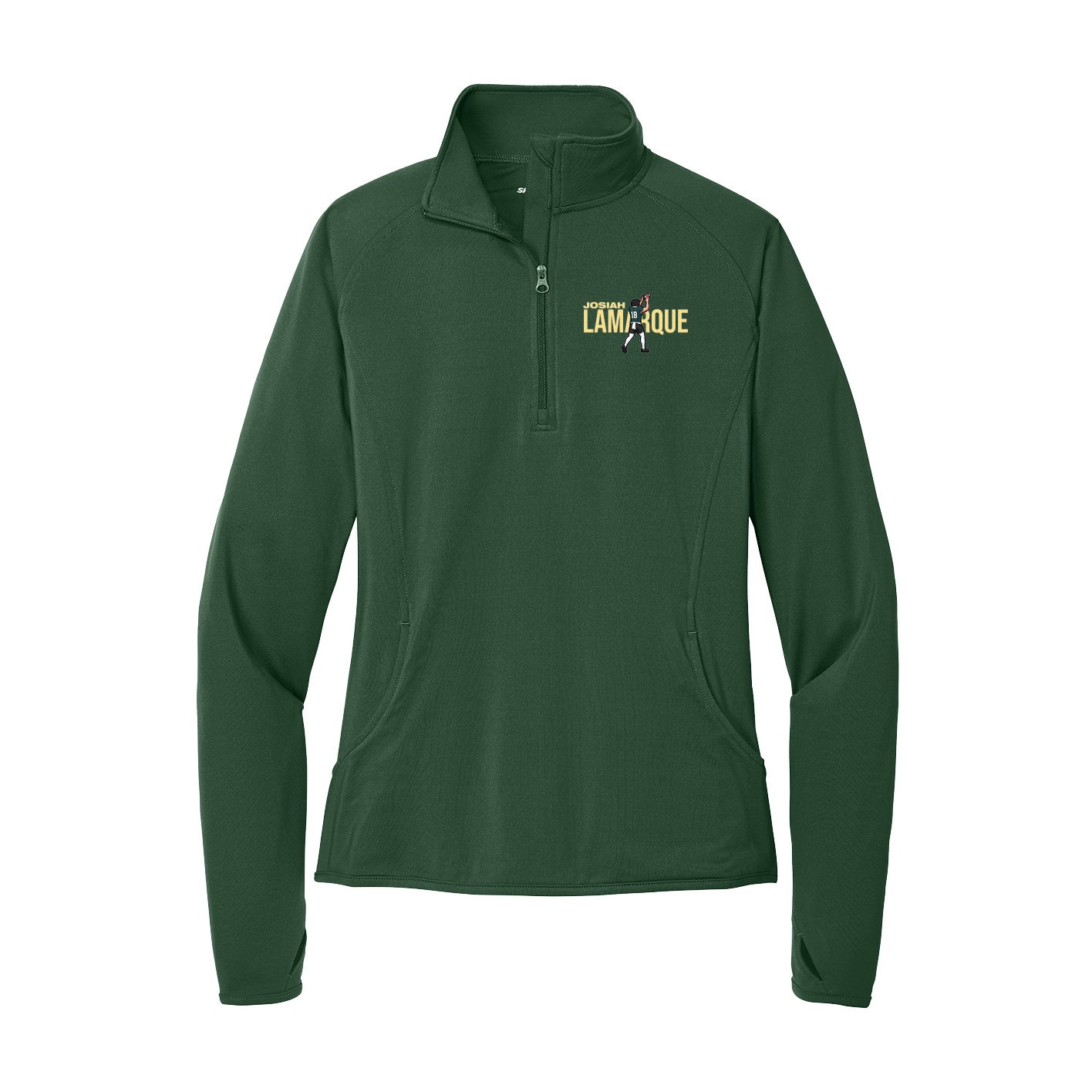 Women's Q-Zip Pullover — Player Name in Green