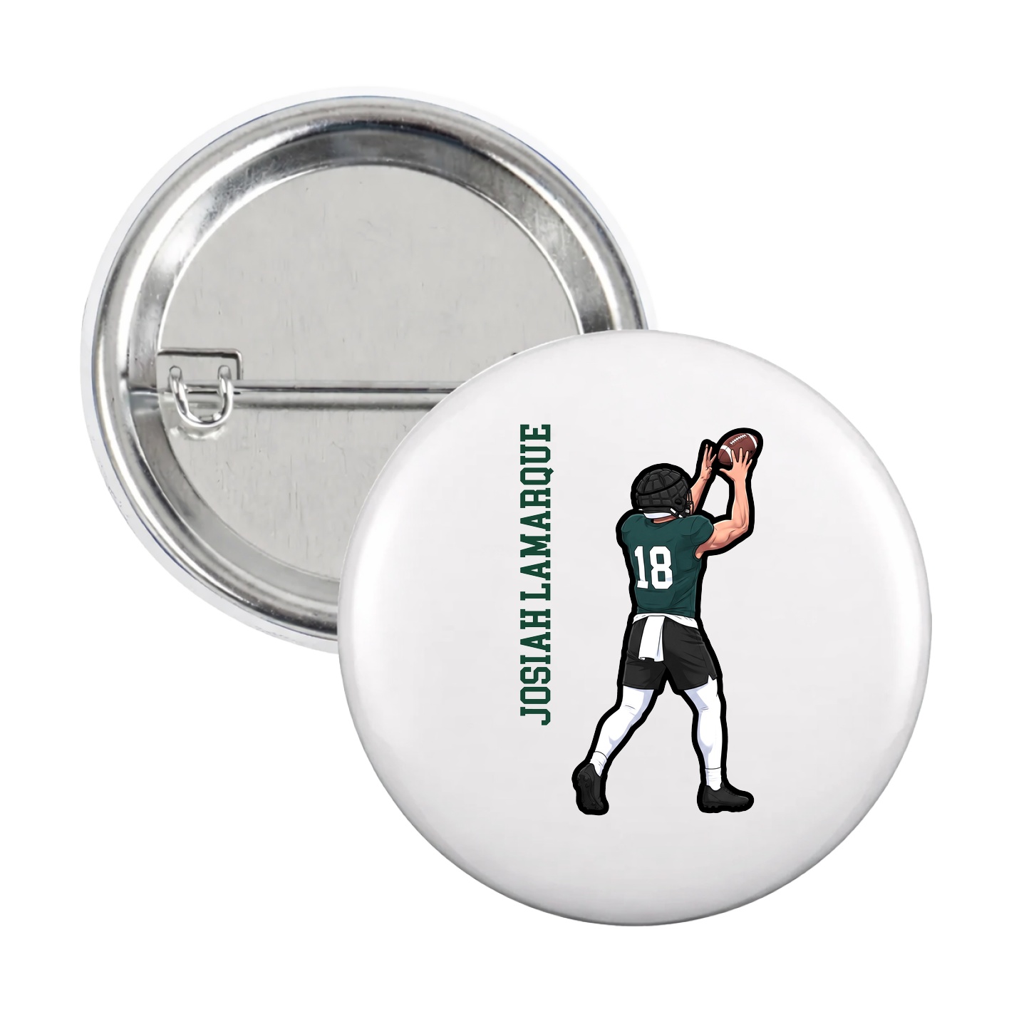 Game Day Button — Name Vertical in White