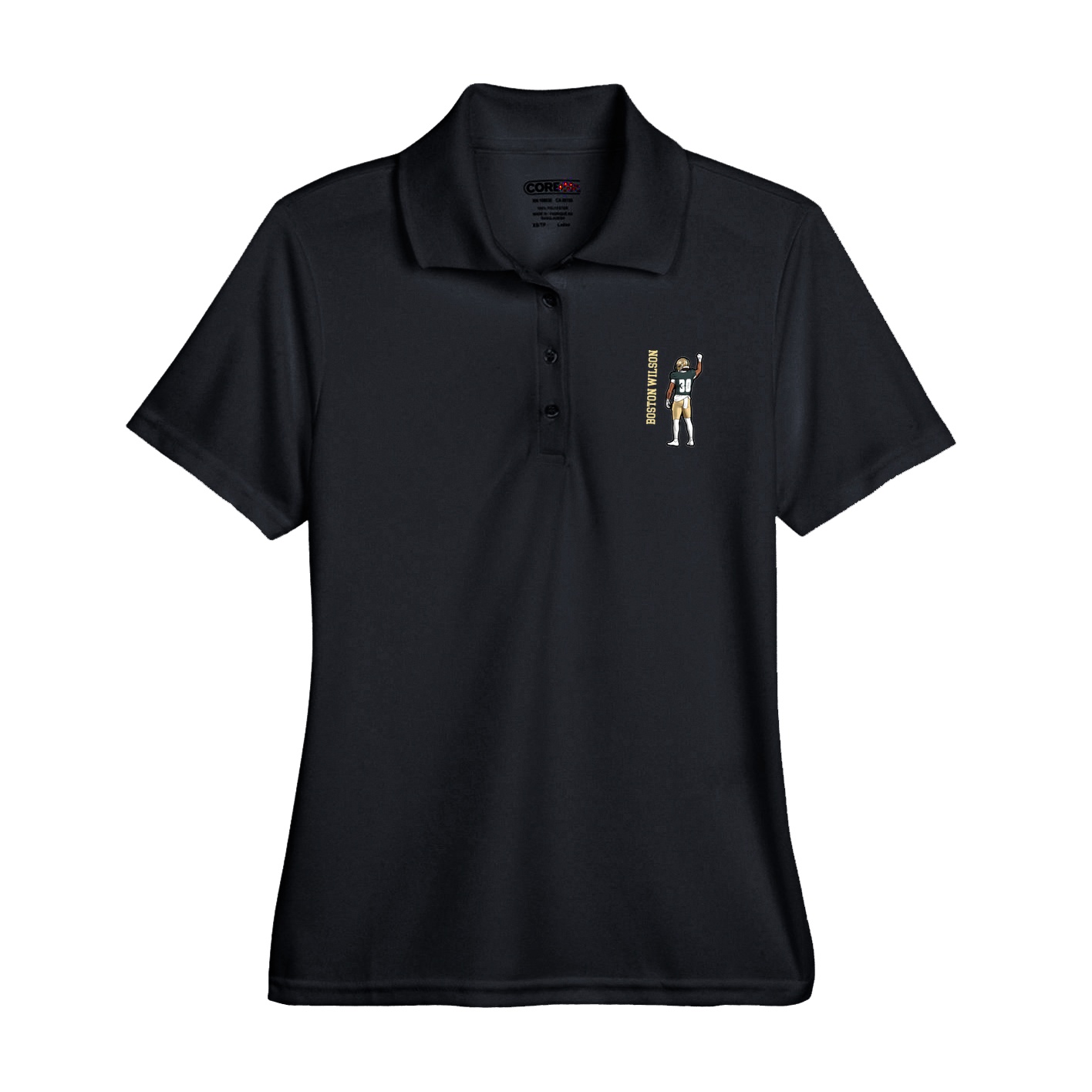 Womens Performance Polo — Name Vertical in Black