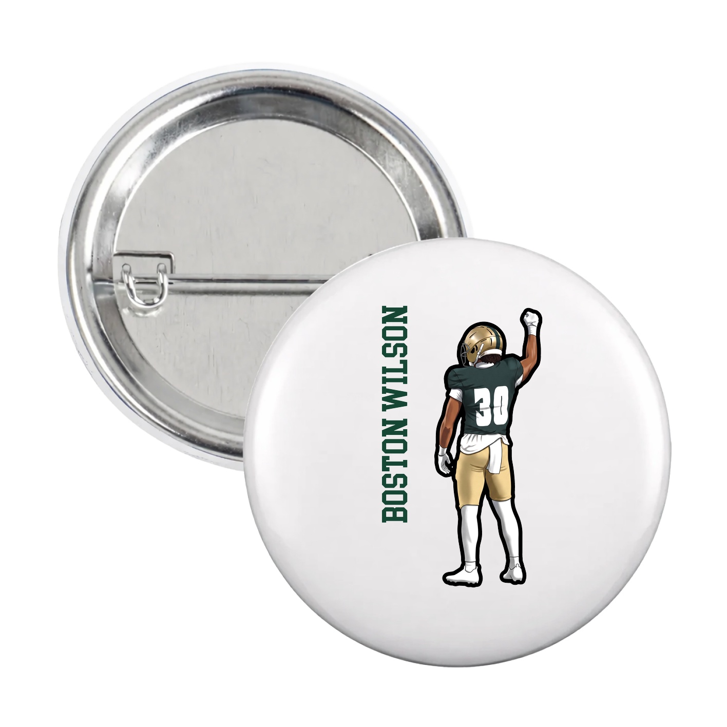 Game Day Button — Name Vertical in White