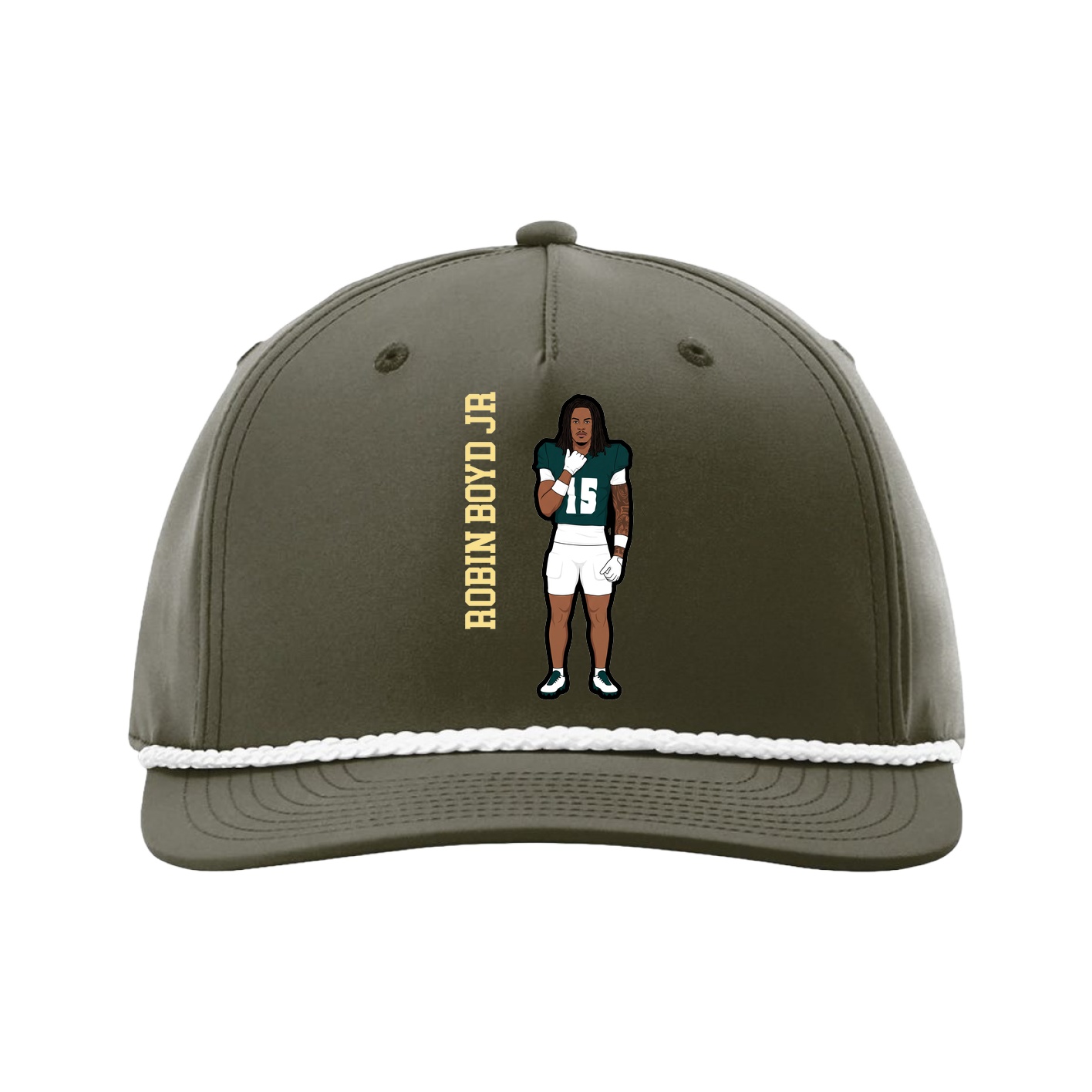 Five-Panel Classic Rope Cap — Name Vertical in Green