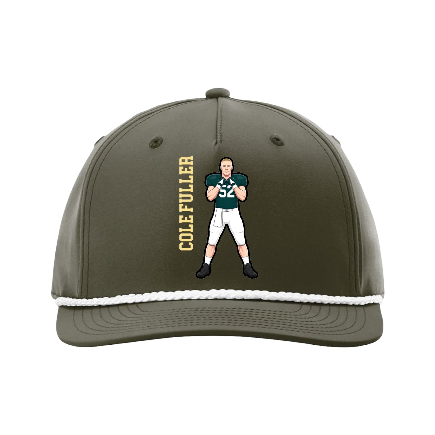 Five-Panel Classic Rope Cap — Name Vertical in Green